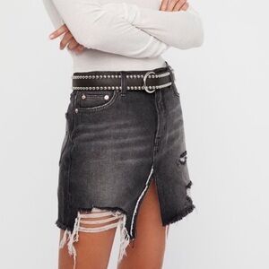 Free People Denim Mini Skirt Relaxed Ripped Washed Black